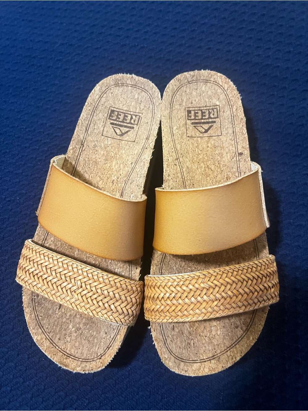 REEF Women’s Tan Slide Sandals with Woven Strap